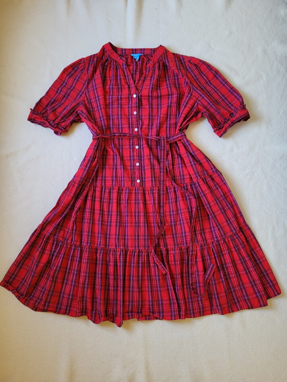Draper James Red Plaid Cotton Dress Women's Size 3X Short Sleeve Midi